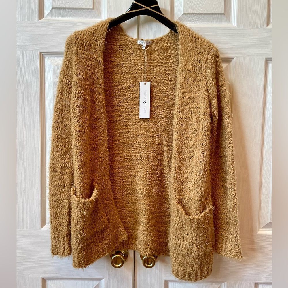 Woven Heart Tan Cardigan Sweater